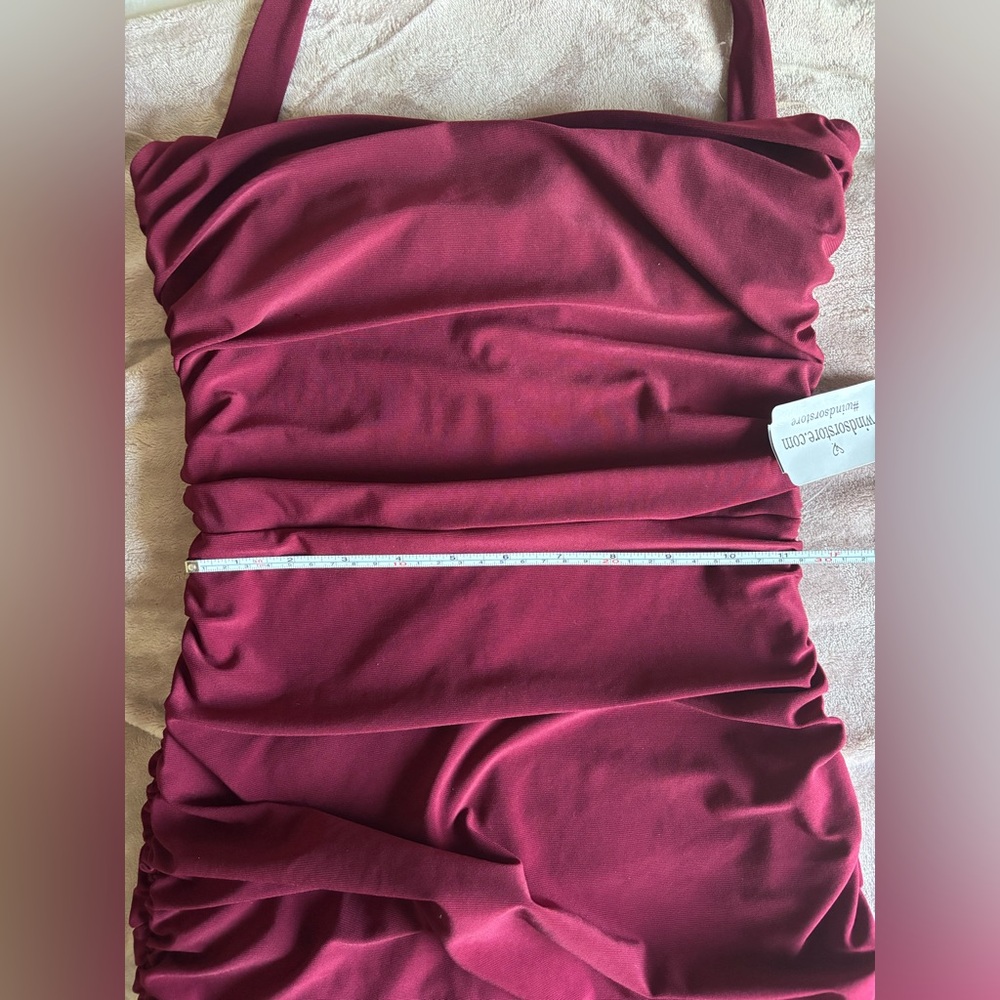 SOLD. Windsor Burgundy Midi Halter Dress - Picture 6 of 6